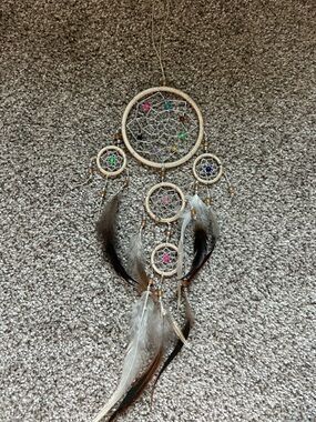 Beige Boho Dreamcatcher Wall Hanging with Multicolor Beads